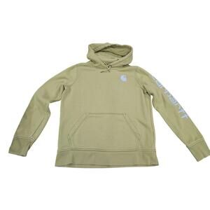Carhartt Hoodie Green Relaxed Fit Spell Out Sleeve Logo Youth Medium 8-10